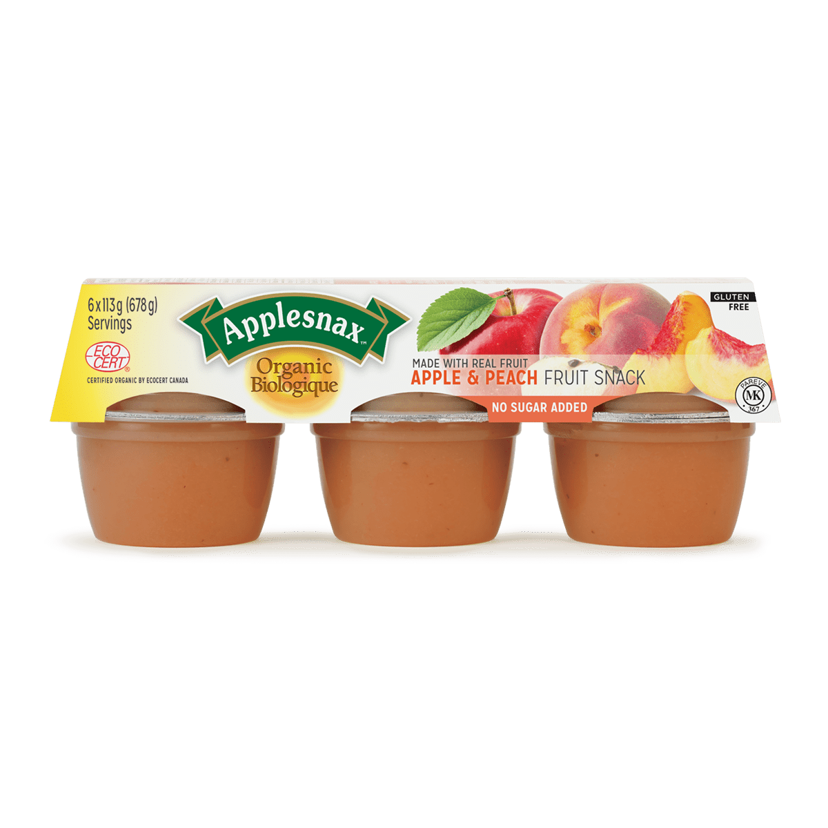 Applesnax Organic Apple and Peach Applesauce Cups Featured on Gluten