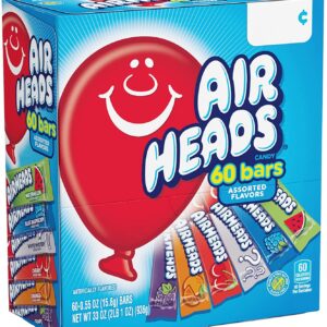 AirHeads Bars, Chewy Fruit Candy, Variety Pack, Party, Halloween, 60 Count