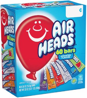 AirHeads Bars, Chewy Fruit Candy, Variety Pack, Party, Halloween, 60 Count