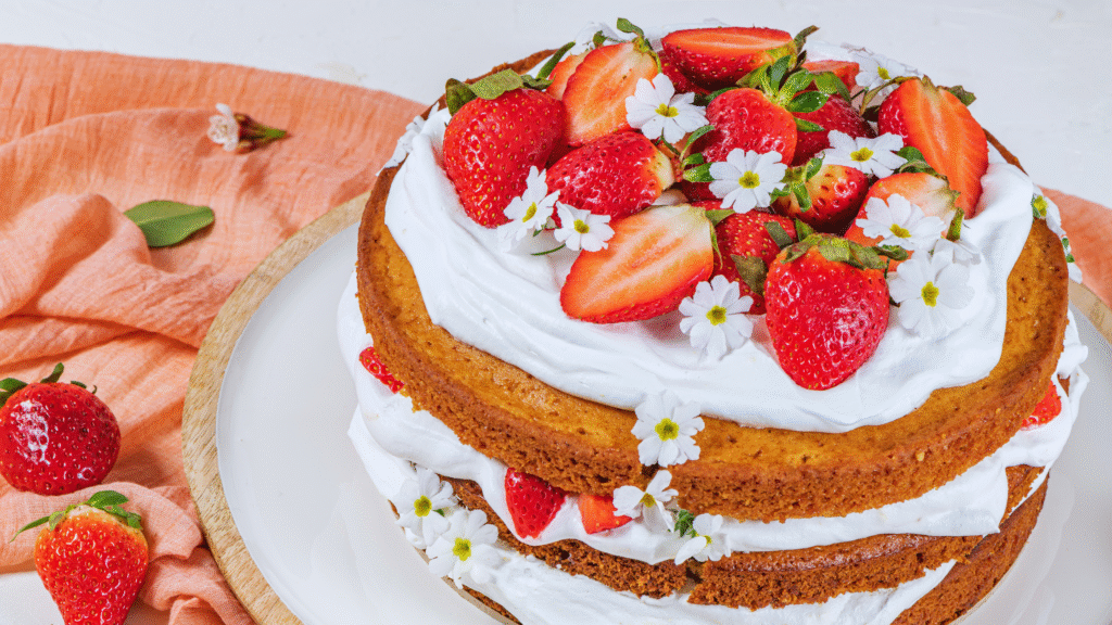 Gluten Free Strawberry Cream Cake | Whipped Cream & Strawberries
