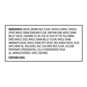 Sam's Choice Gluten-Free Multigrain Bread Ingredients