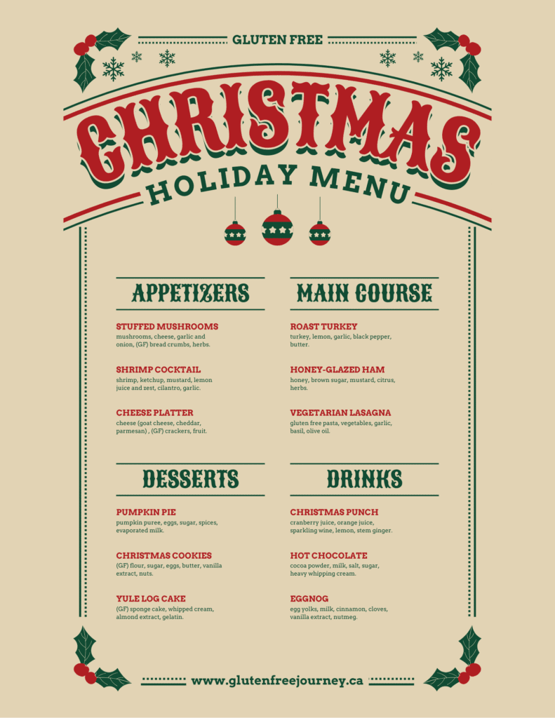 Gluten Free Christmas Menu