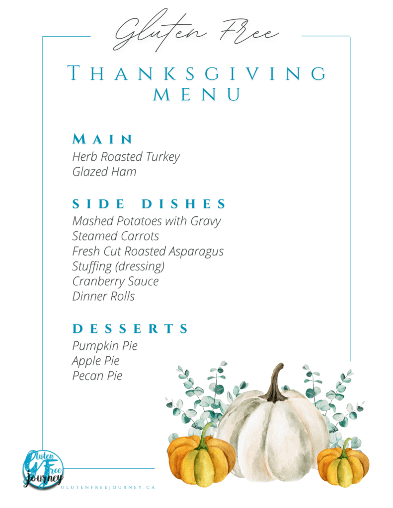 Gluten Free Thanksgiving Menu Print Out